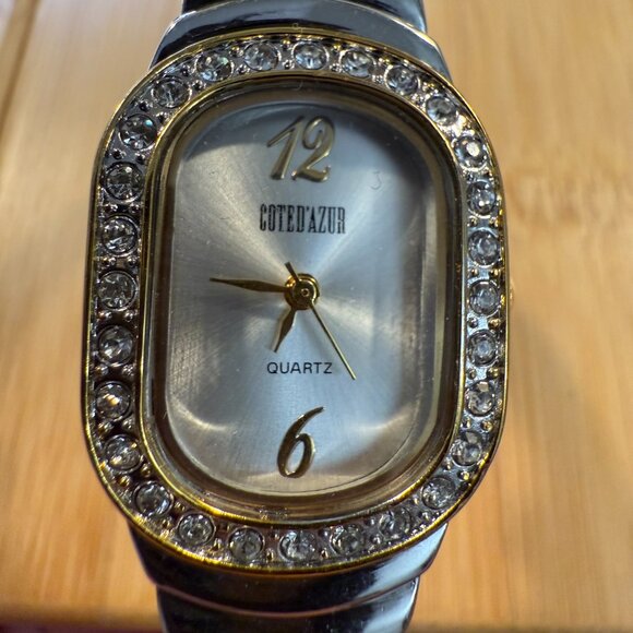 Cote D'Azur / Ivory Coast Two Tone Bangle Cuff Crystal Watch, 21mm - Picture 4 of 4